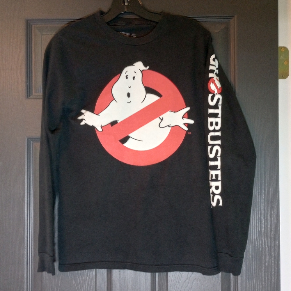 Ghost Busters All Over Logo Print Long Sleeve Tee Shirt  Ripple Junction  Small